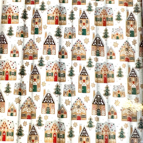 Gingerbread Village Houses Textured Fabric Shower Curtain Trees Candy Snowflake - Picture 2 of 9